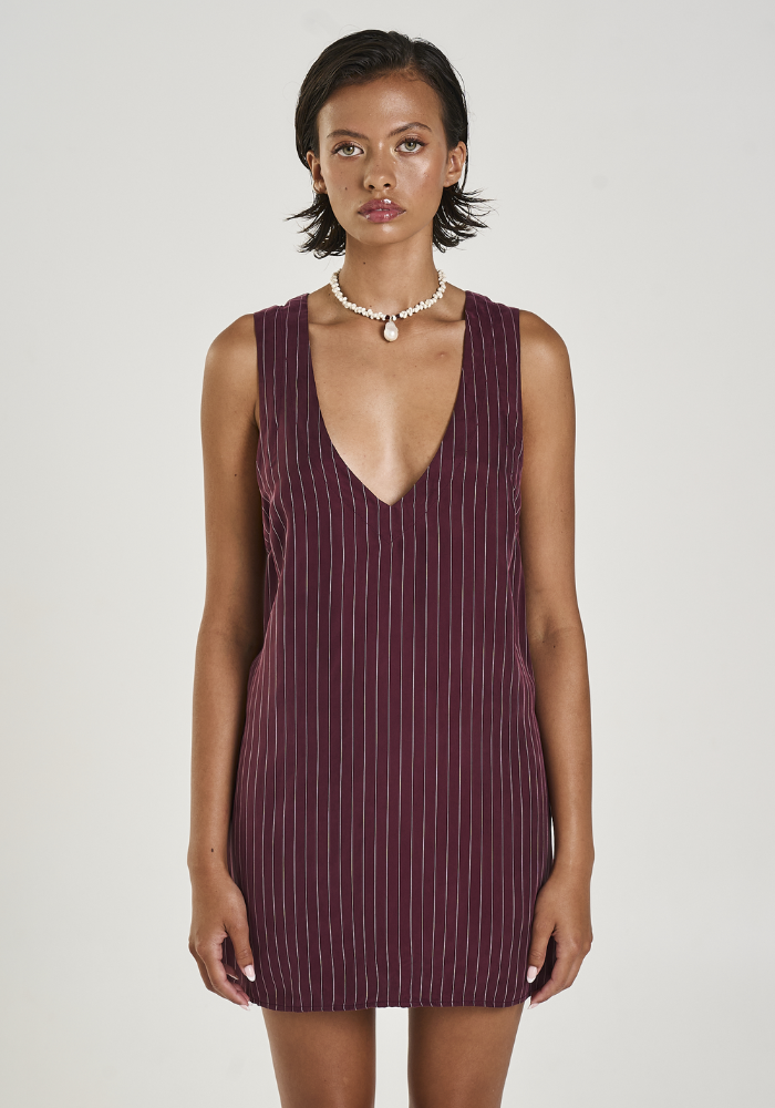 SUMMI SUMMI  Kina Pinstripe V-Neck Shift dress 