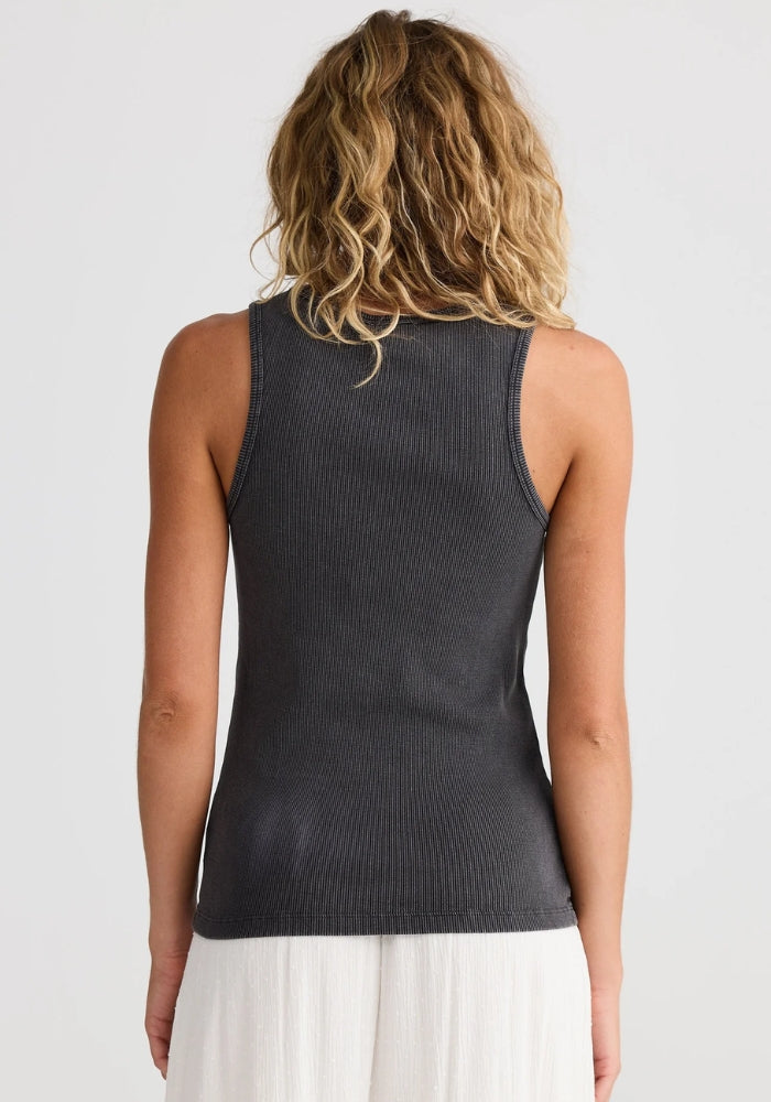 TALISMAN Ace Of Hearts Ribbed Tank - Washed Black