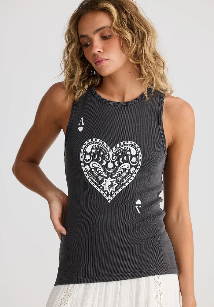 TALISMAN Ace Of Hearts Ribbed Tank - Washed Black