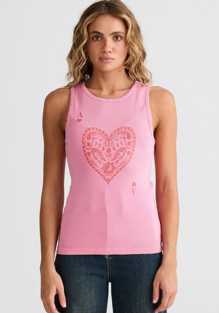 TALISMAN Ace Of Hearts Ribbed Tank - Washed Pink