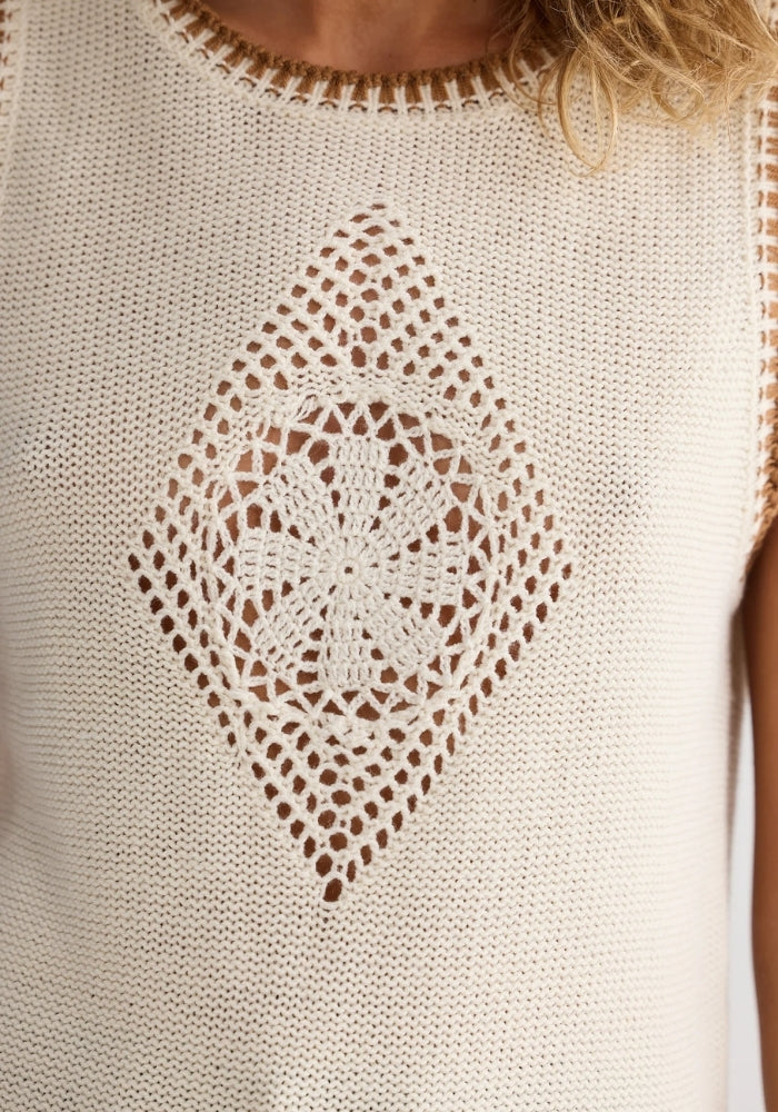 TALISMAN Dream Catcher Knit Tank - Natural W Tan