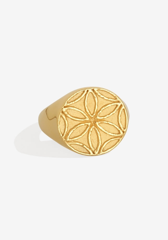 TEMPLE OF THE SUN Seed of Life Seal Ring Gold