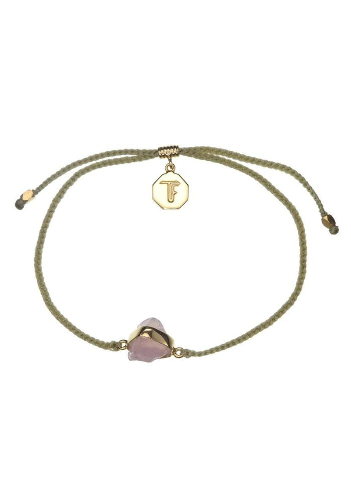 Tiger Frame Rose Quartz Crystal Gold Bracelet- Sage Green