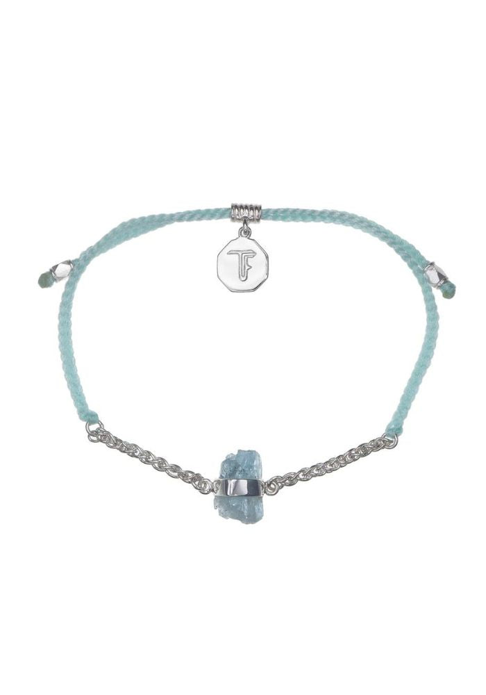 Tiger Frame Chain & Cord Crystal Silver Bracelet- Aquamarine 
