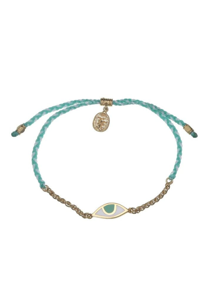 Tiger Frame Gold Chain & Cord Eye Protection Bracelet- Aqua/Cream