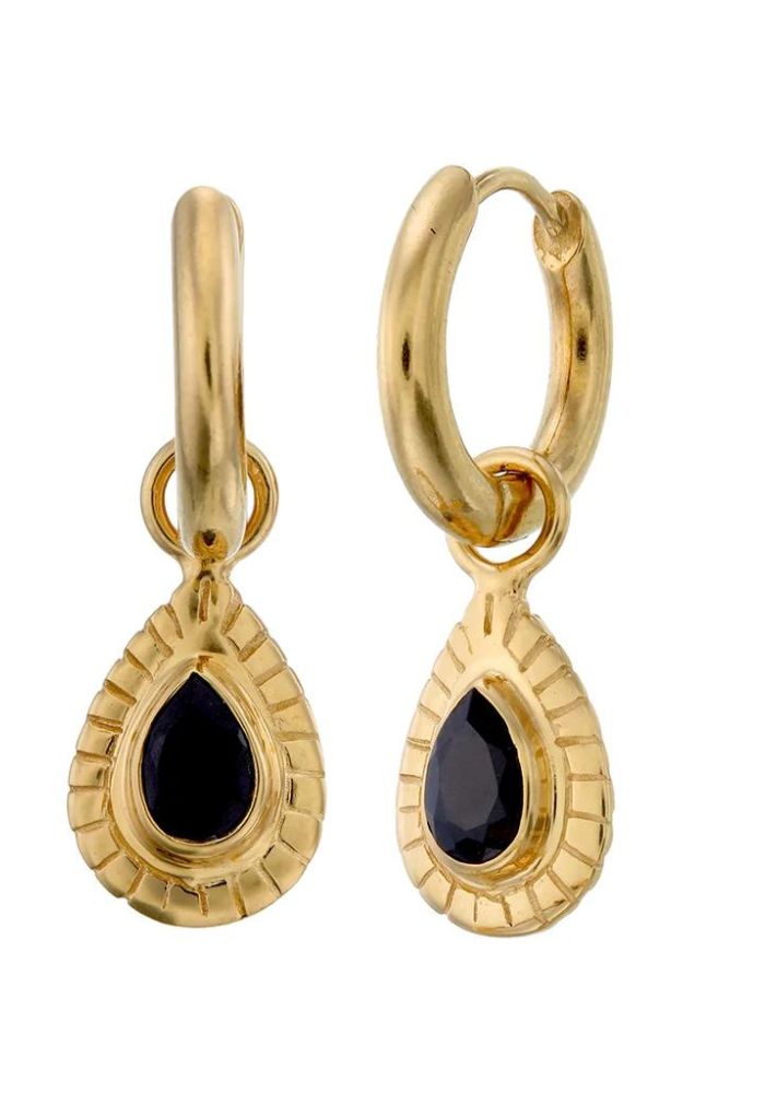 Tiger Frame Small Teardrop Hoops- Black Onyx