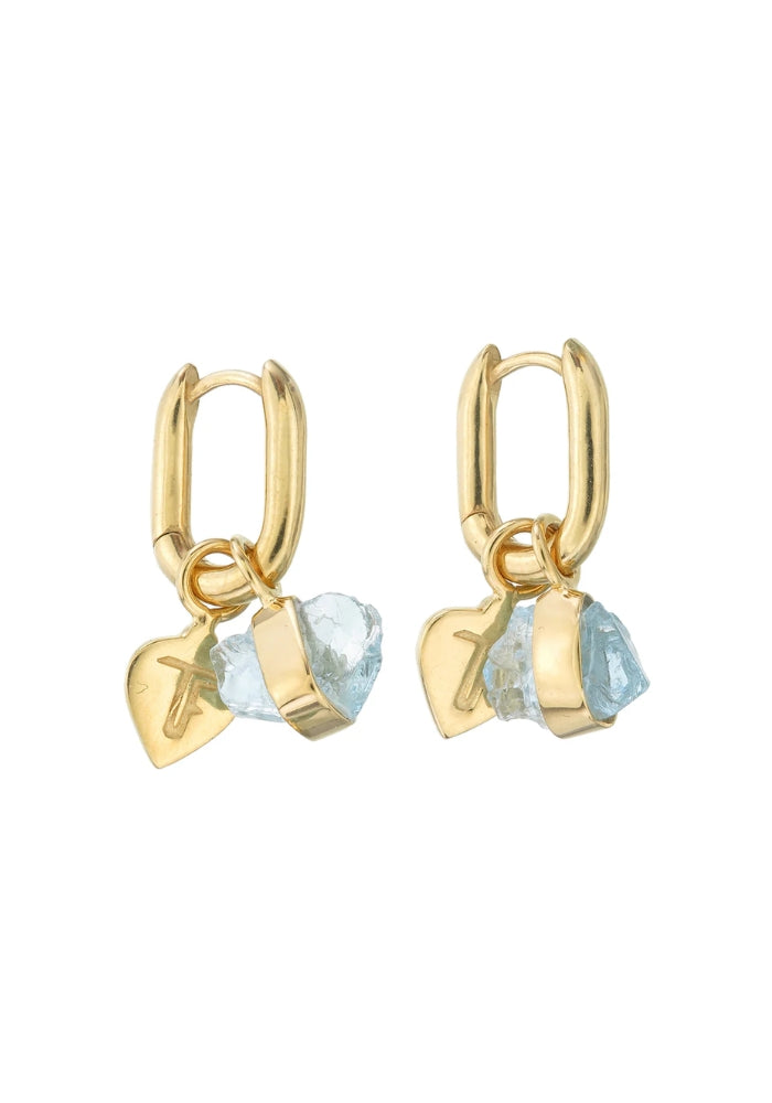 Rough Gem Charm - Oval Hoops - Aquamarine + Gold