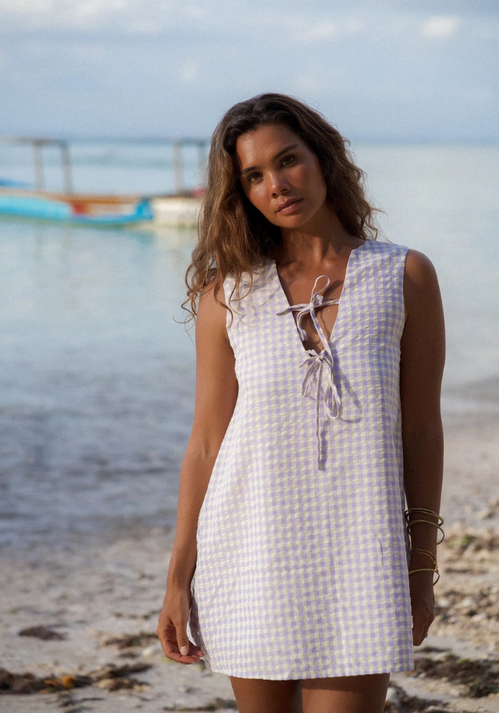 WINNIE RAE Purple Gingham Swing Dress