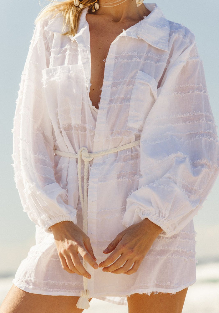 Capri Shirt Dress - Frayed White