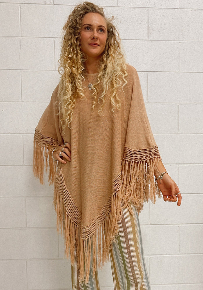 Chelsey Knit Poncho - Sand