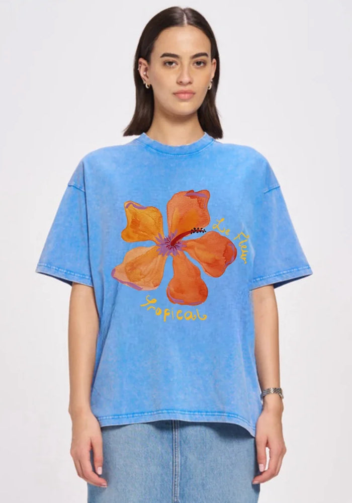 La Fleur Oversize Tee - Blue Acid Wash