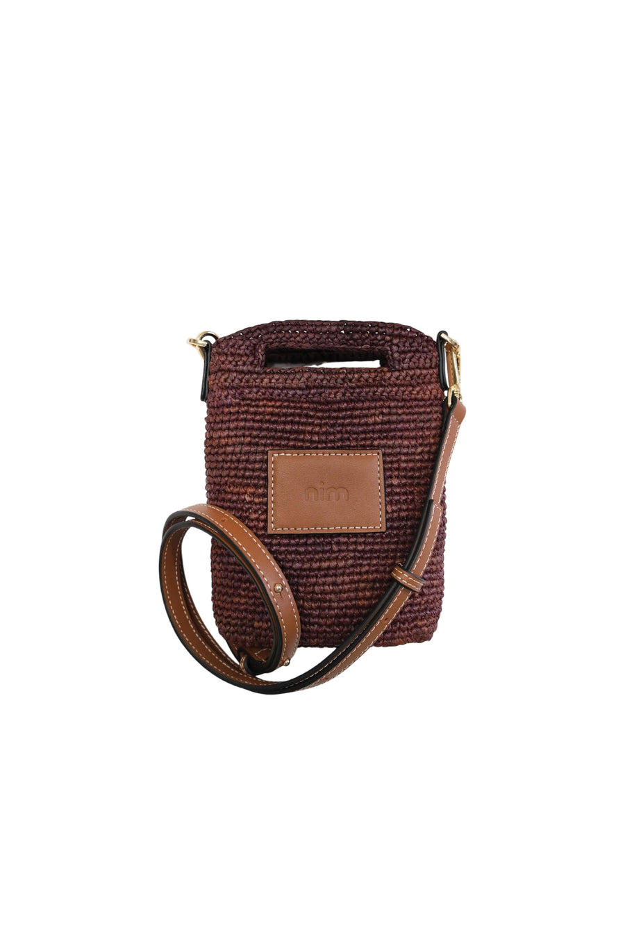 Leather Trimmed Raffia Pocket - Choc