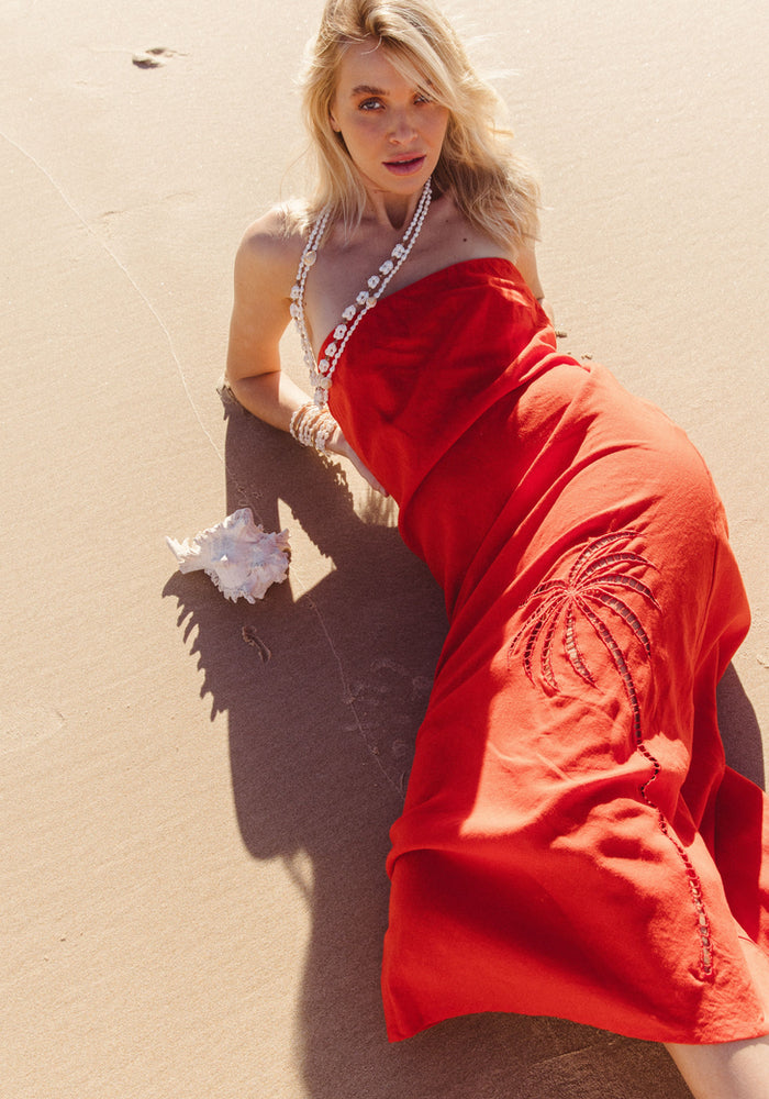 Palm Strapless Dress - Hibiscus