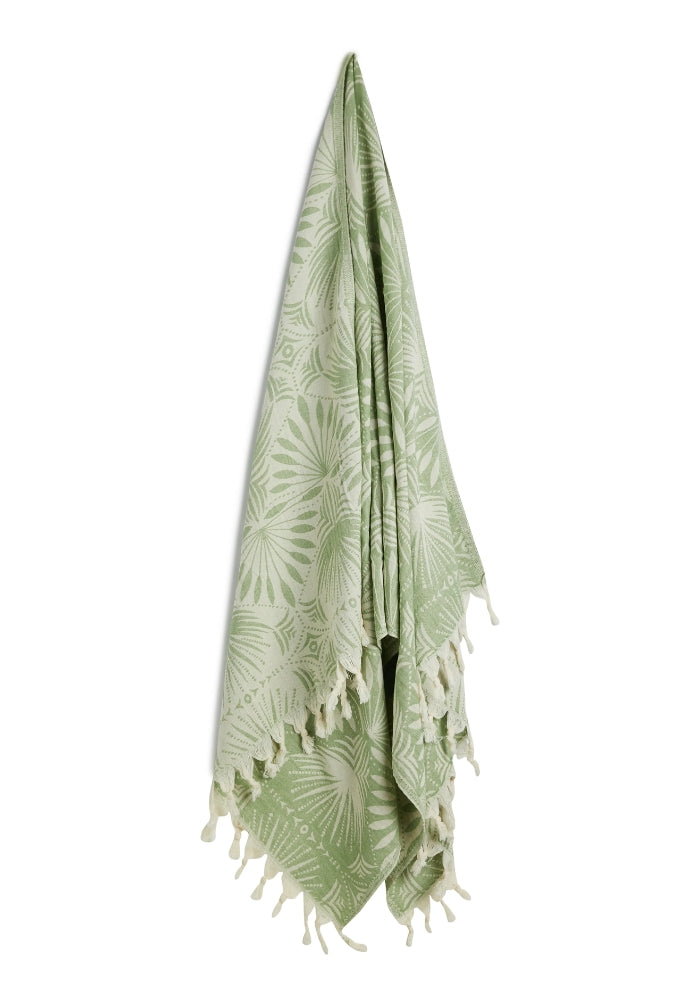 SALTY SHADOWS Frond Pattern Turkish Towel - Olive