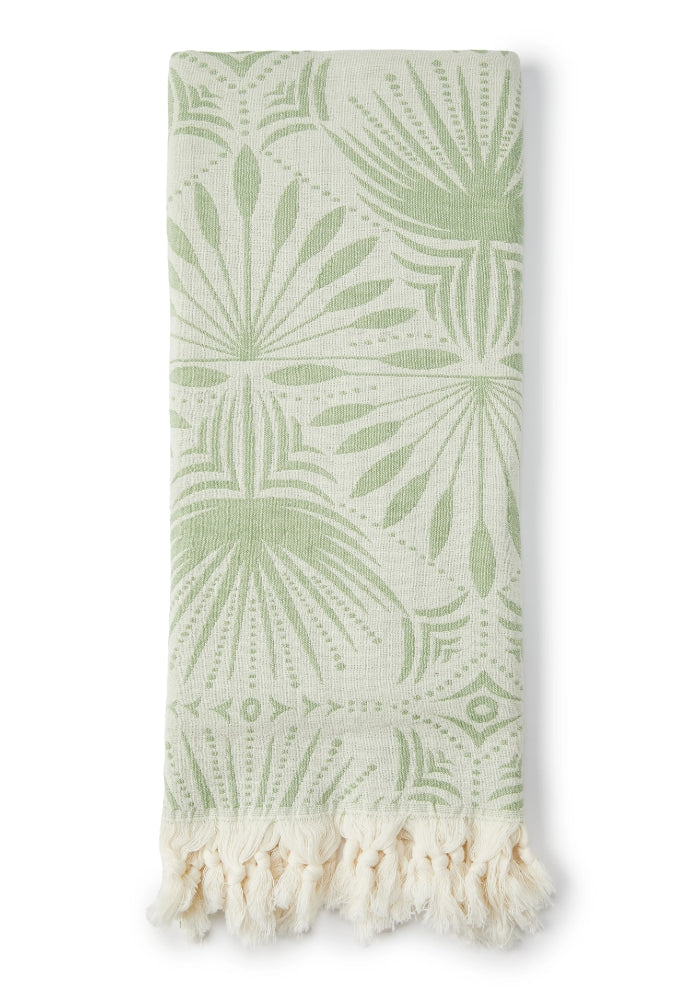 SALTY SHADOWS Frond Pattern Turkish Towel - Olive