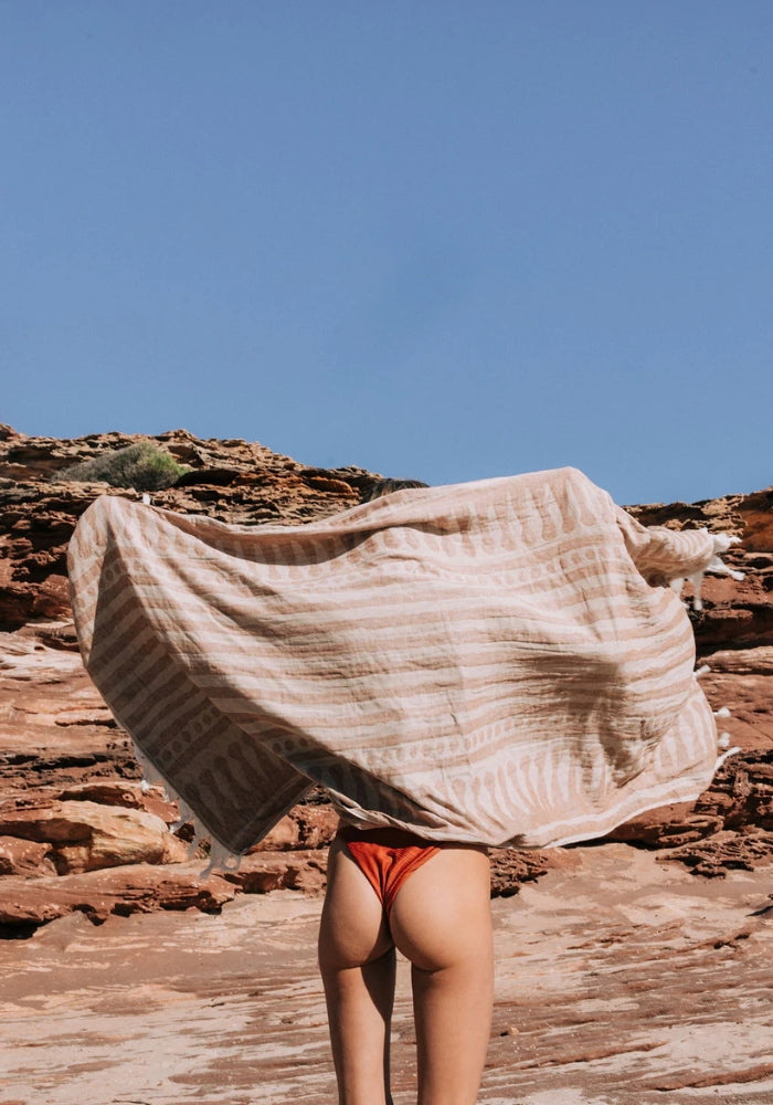 Stripe Two Tone Turkish Towel  - Brown