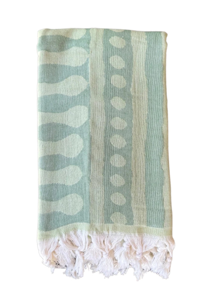 Stripe Two Tone Turkish Towel  - Pistachio & Khaki