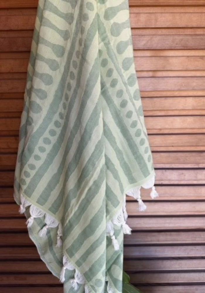 Stripe Two Tone Turkish Towel  - Pistachio & Khaki