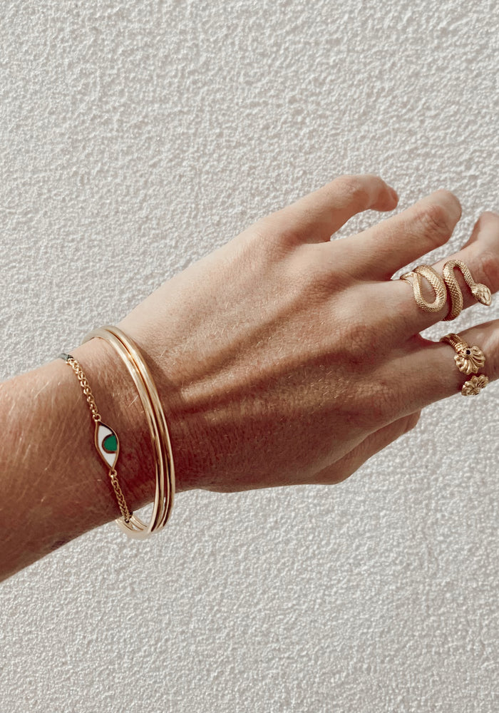 Tiger Frame Eye Gold Chain Cord Bracelet- Olive Green