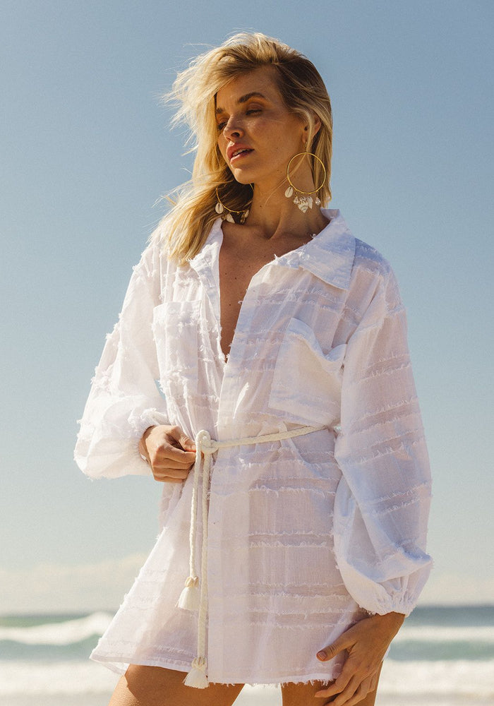 Capri Shirt Dress - Frayed White
