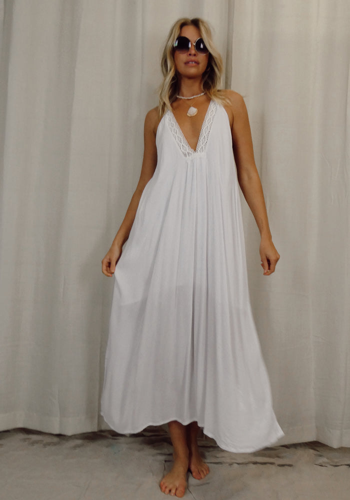Temple Backless Maxi Dress - White