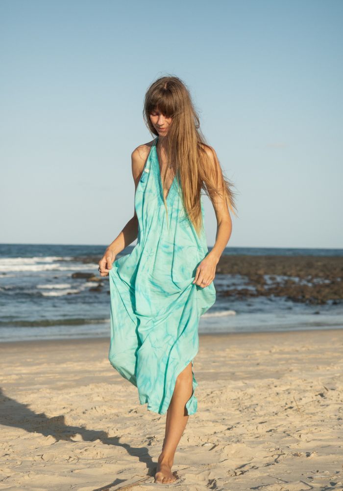 Temple Backless Tie Dye Maxi Dress- Turquoise