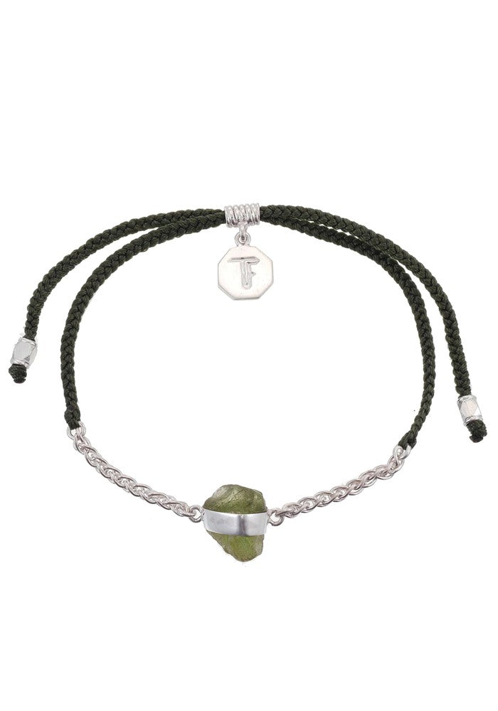 Tiger Frame Silver Chain & Cord - Olive With Peridot