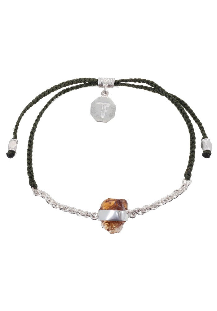 Tiger Frame Silver Chain & Cord - Olive With Citrine