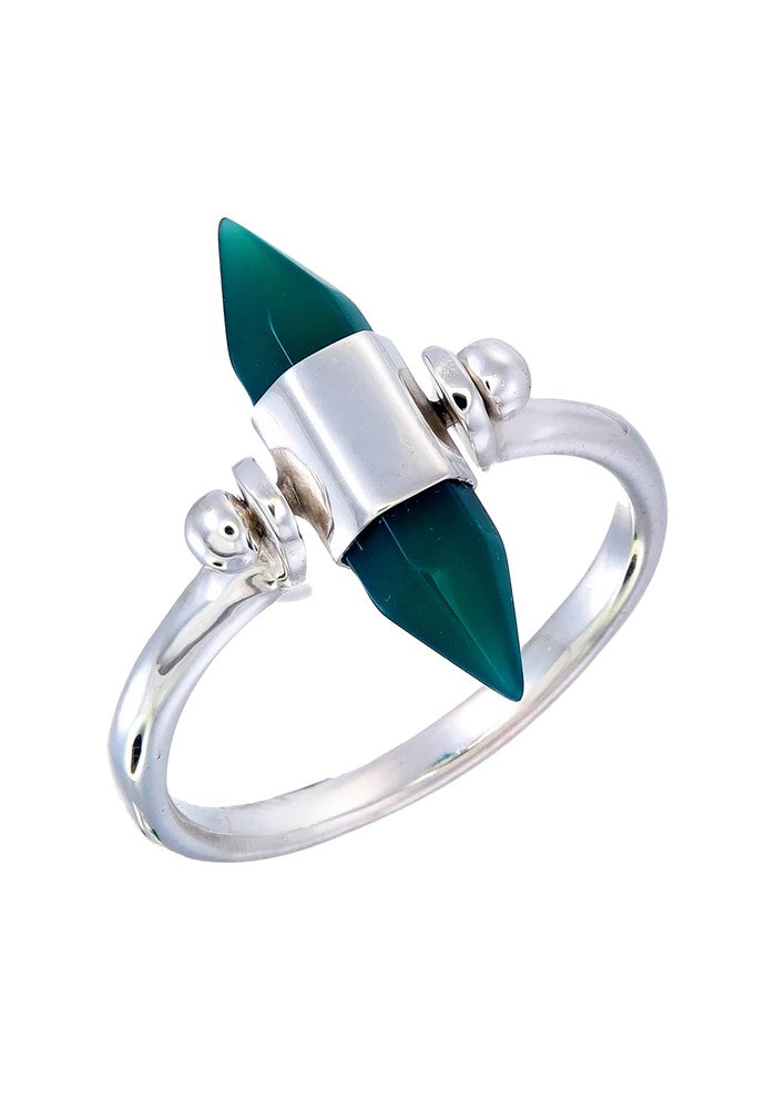 TIGER FRAME Silver Green Onyx Swivel Ring
