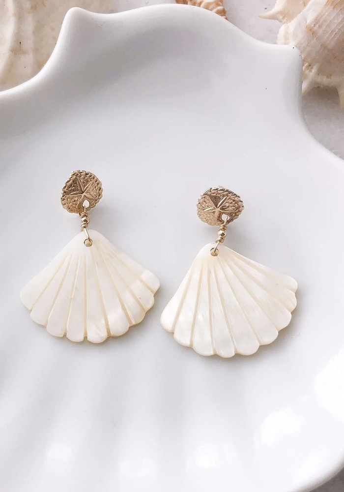 Gold Sand Dollar & Pearl Shell Earrings