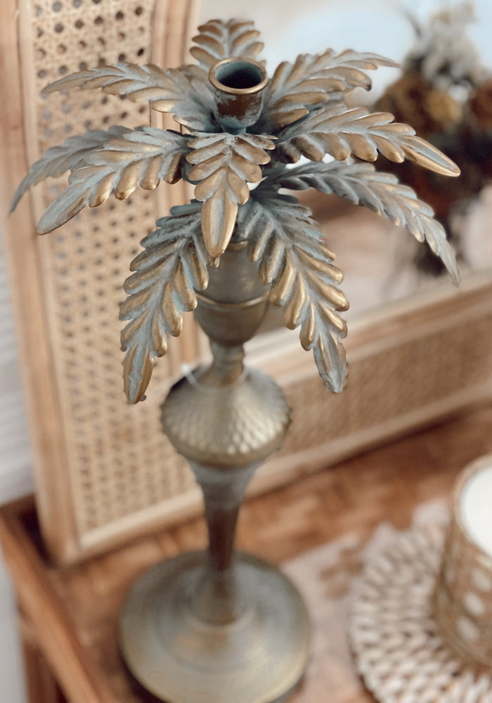 Palm Candle Holder - Brass