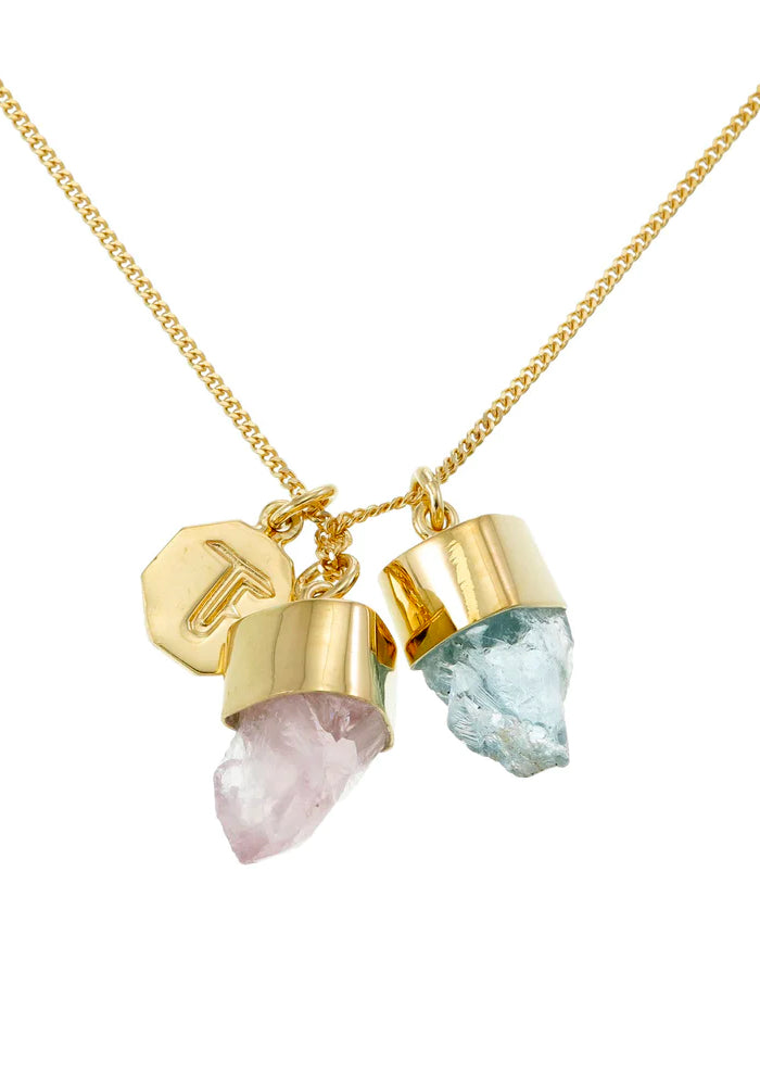 TIGER FRAME JEWELLERY Aquamarine and Rose Quartz Charm Necklace