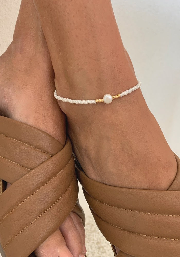 Bahama Seed Bead Pearl Anklet - Natural
