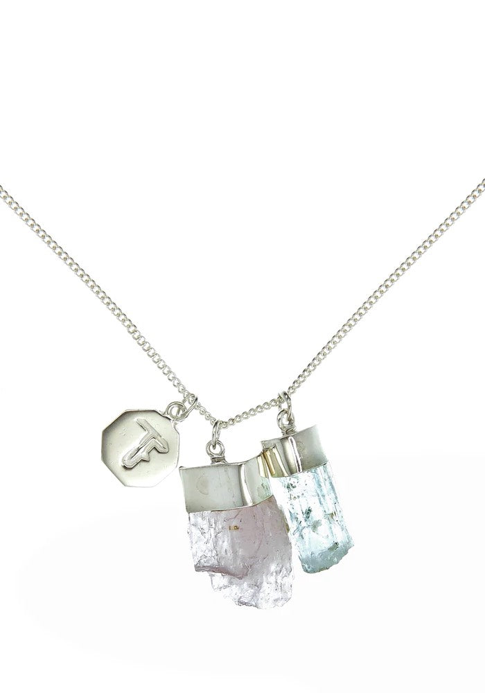 TIGER FRAME JEWELLERY Aquamarine/Kunzite Charm Necklace