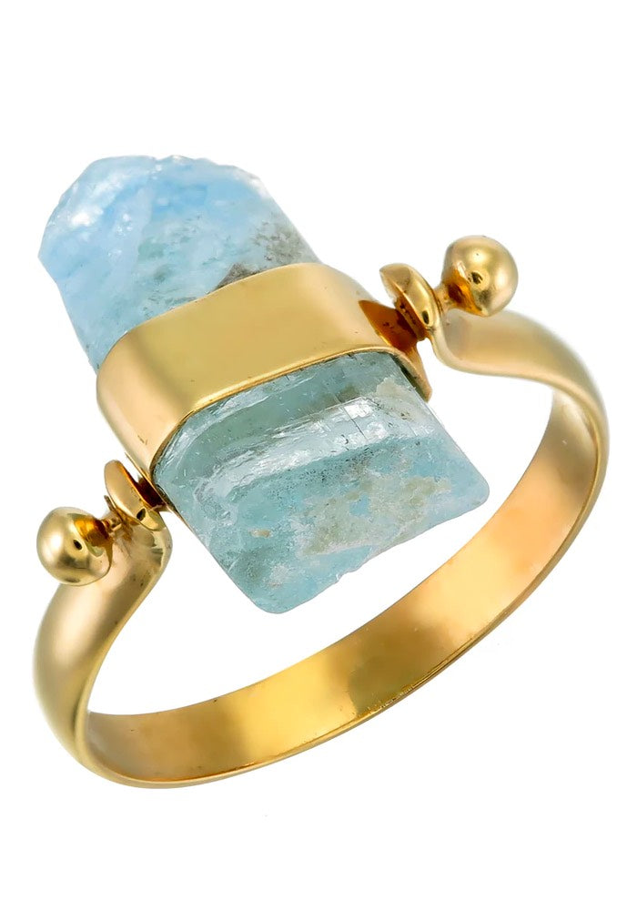 Tiger Frame Gold Aquamarine Swivel Ring