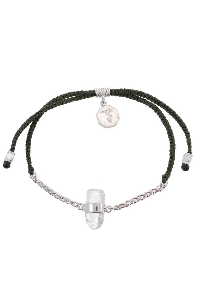 Tiger Frame Silver Chain & Cord - Olive With Quartz
