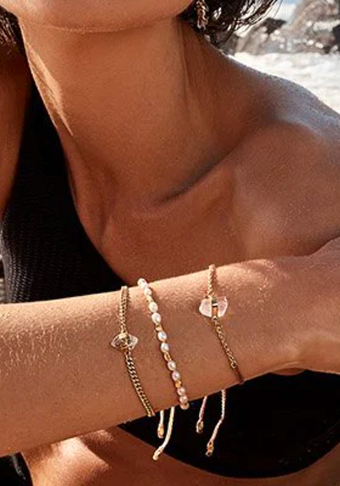 Tiger Frame Gold Chain & Cord - Dusty Pink with Rose Quartz