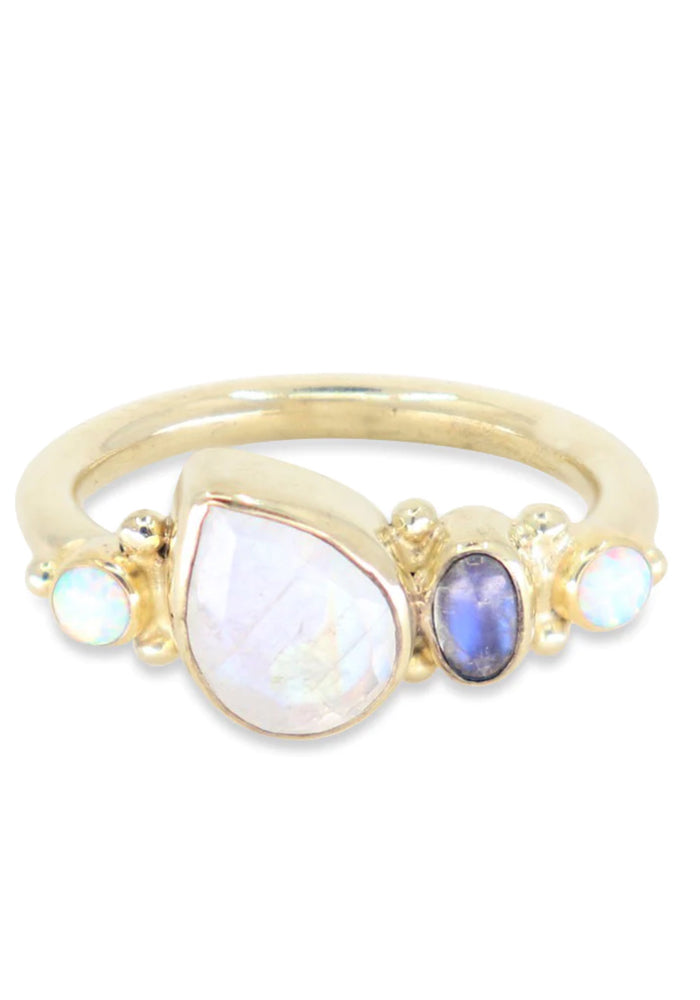 Cluster Moonstone & Opal Ring- Gold