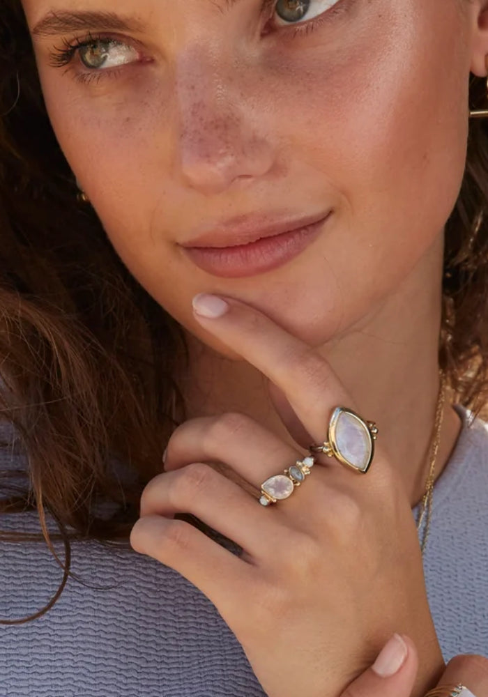 Cluster Moonstone & Opal Ring- Gold